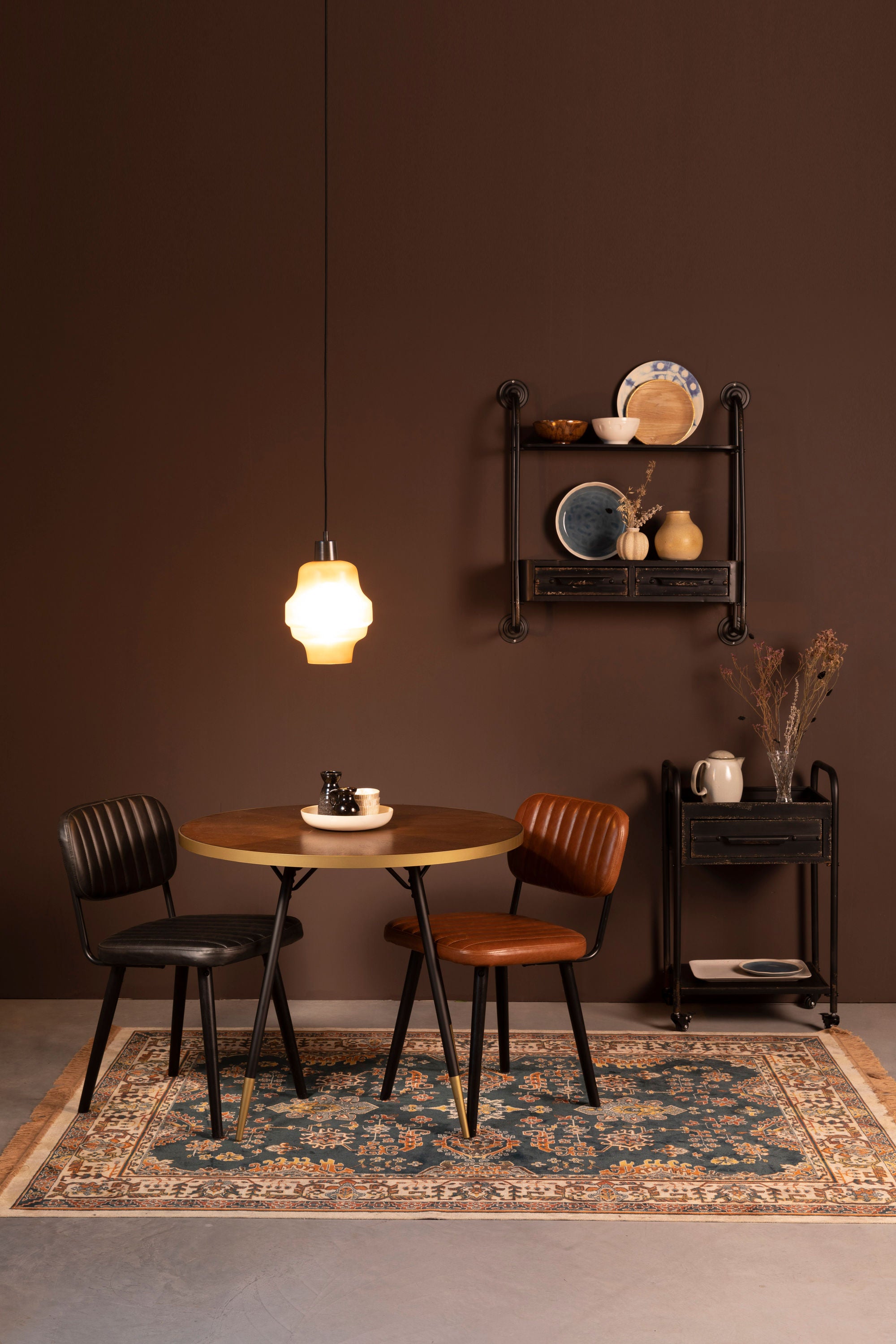 Denise Brown Wood & Gold Round Dining Table